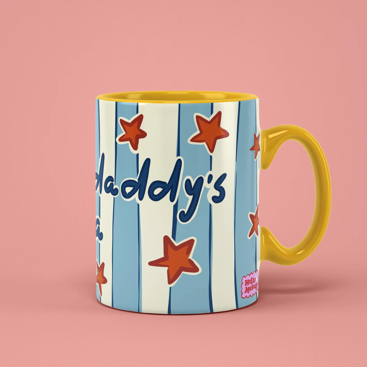 Daddy's Tea Mug with blue stripes and red stars, gift for dads