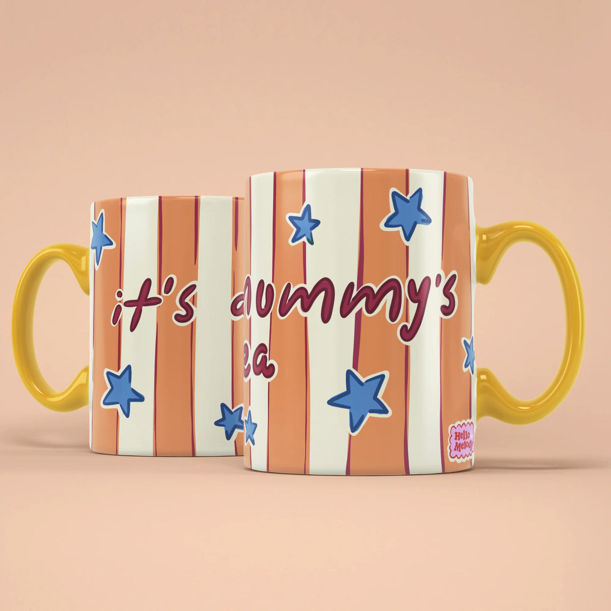 Mummy's Tea Mug shown from both sides with starry stripes