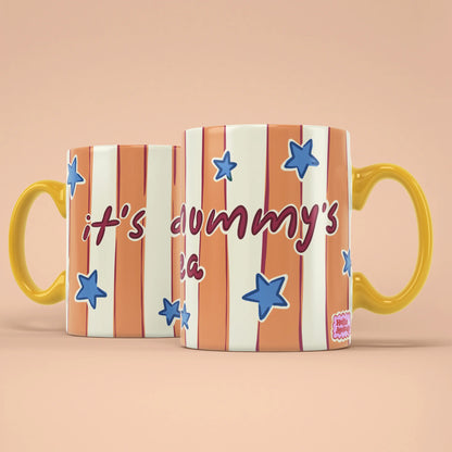 Mummy's Tea Mug shown from both sides with starry stripes