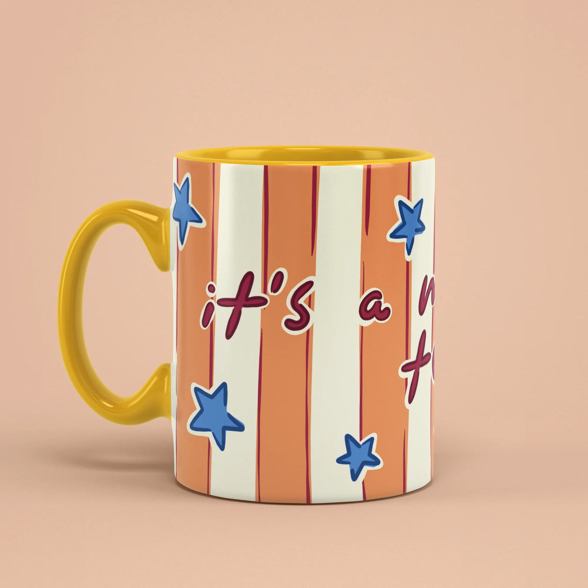 Left view of Mummy's Tea Mug with yellow handle