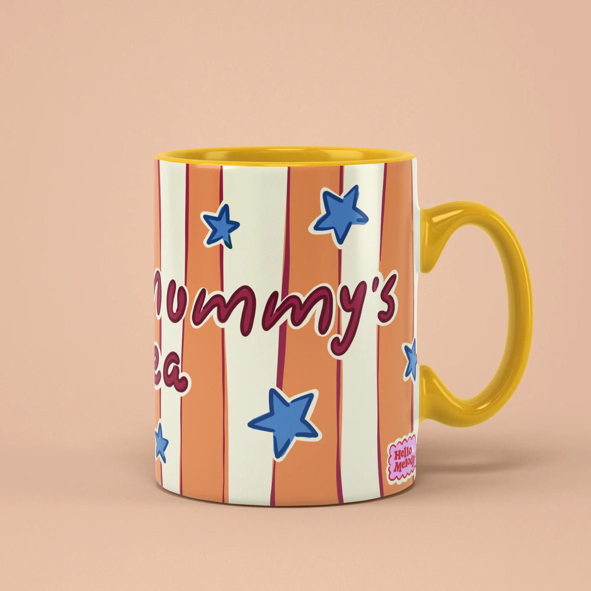 Mummy's Tea Mug with orange stripes and blue stars, gift for mums