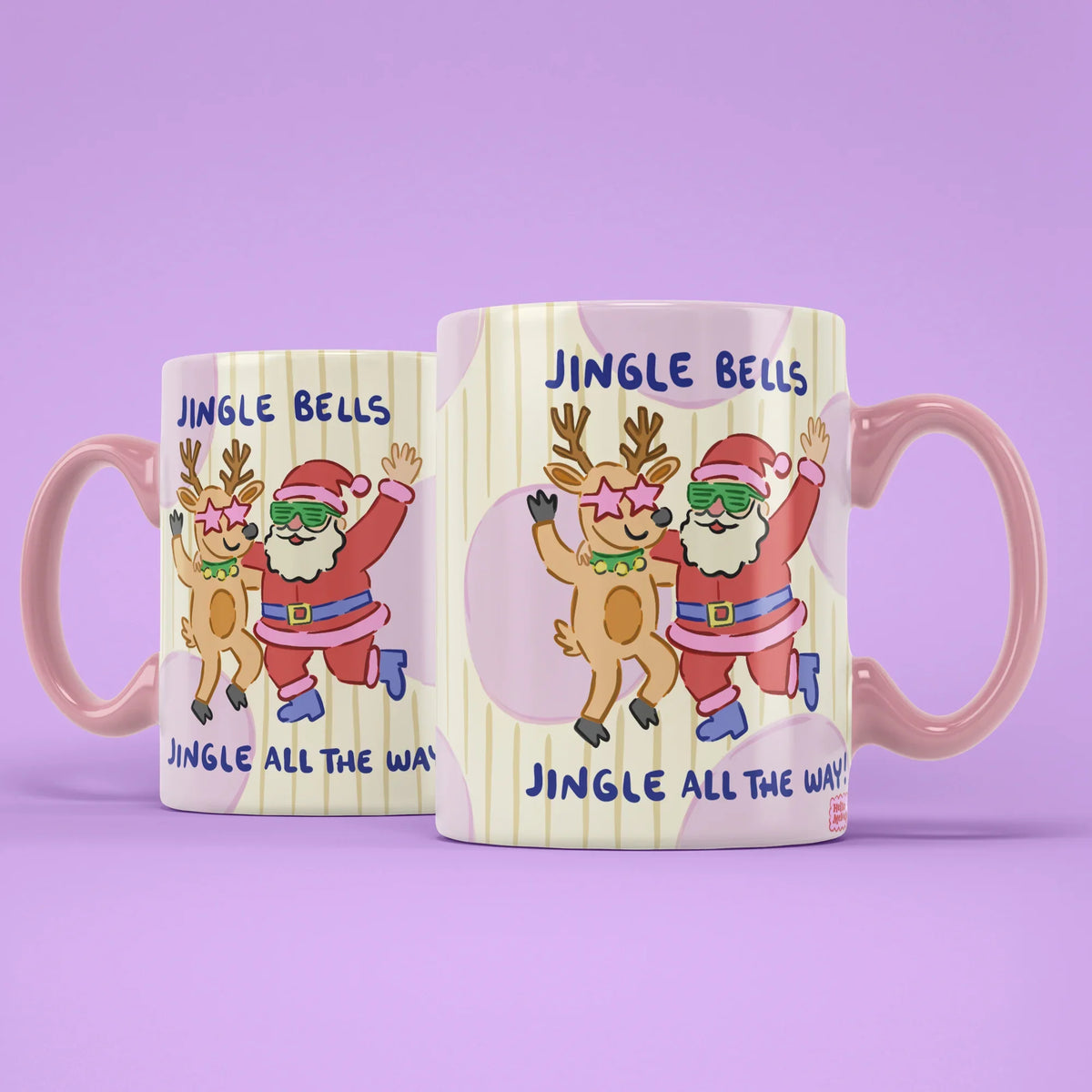 Jingle Bells Mug – two mugs showing front and back of the festive design