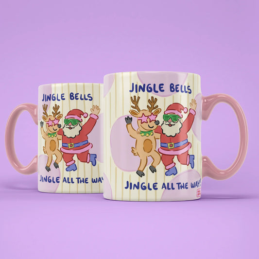 Jingle Bells Mug – two mugs showing front and back of the festive design