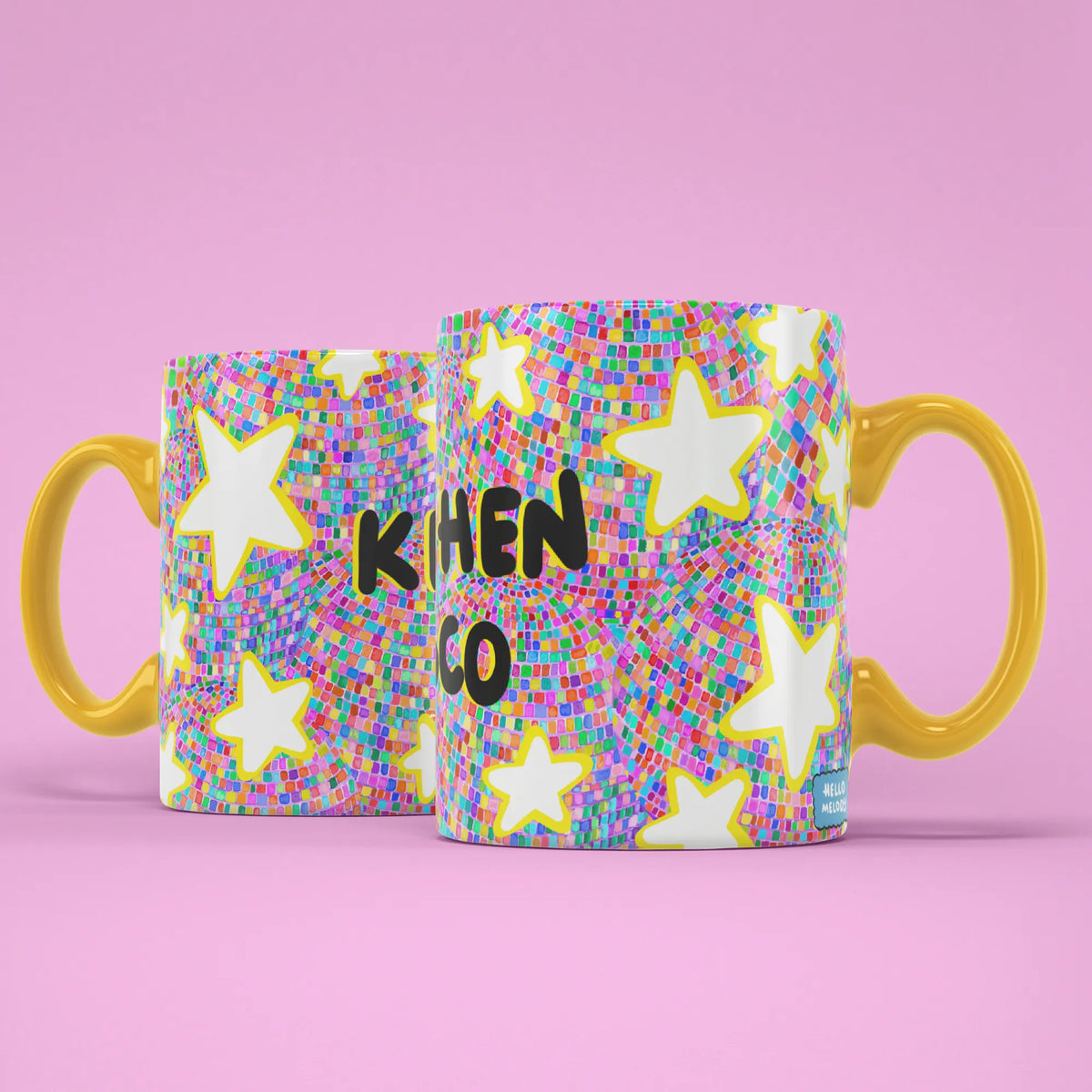 Kitchen Disco Mug – two mugs showing front and back of the disco design