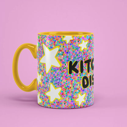 Kitchen Disco Mug – party cup with yellow handle on left