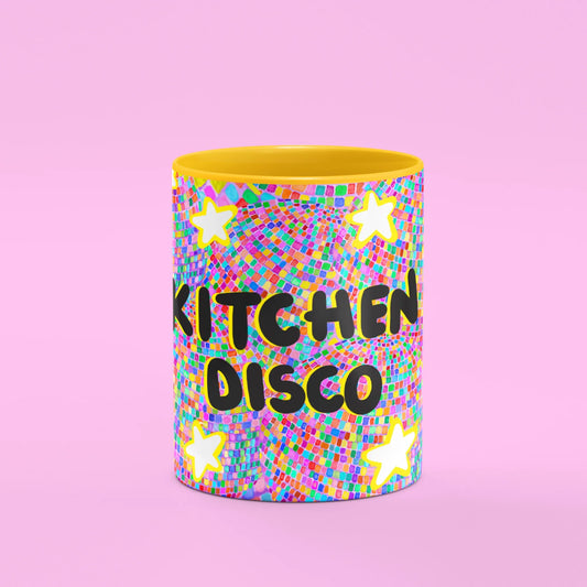 Kitchen Disco Mug – front view of Kitchen Disco lettering with stars