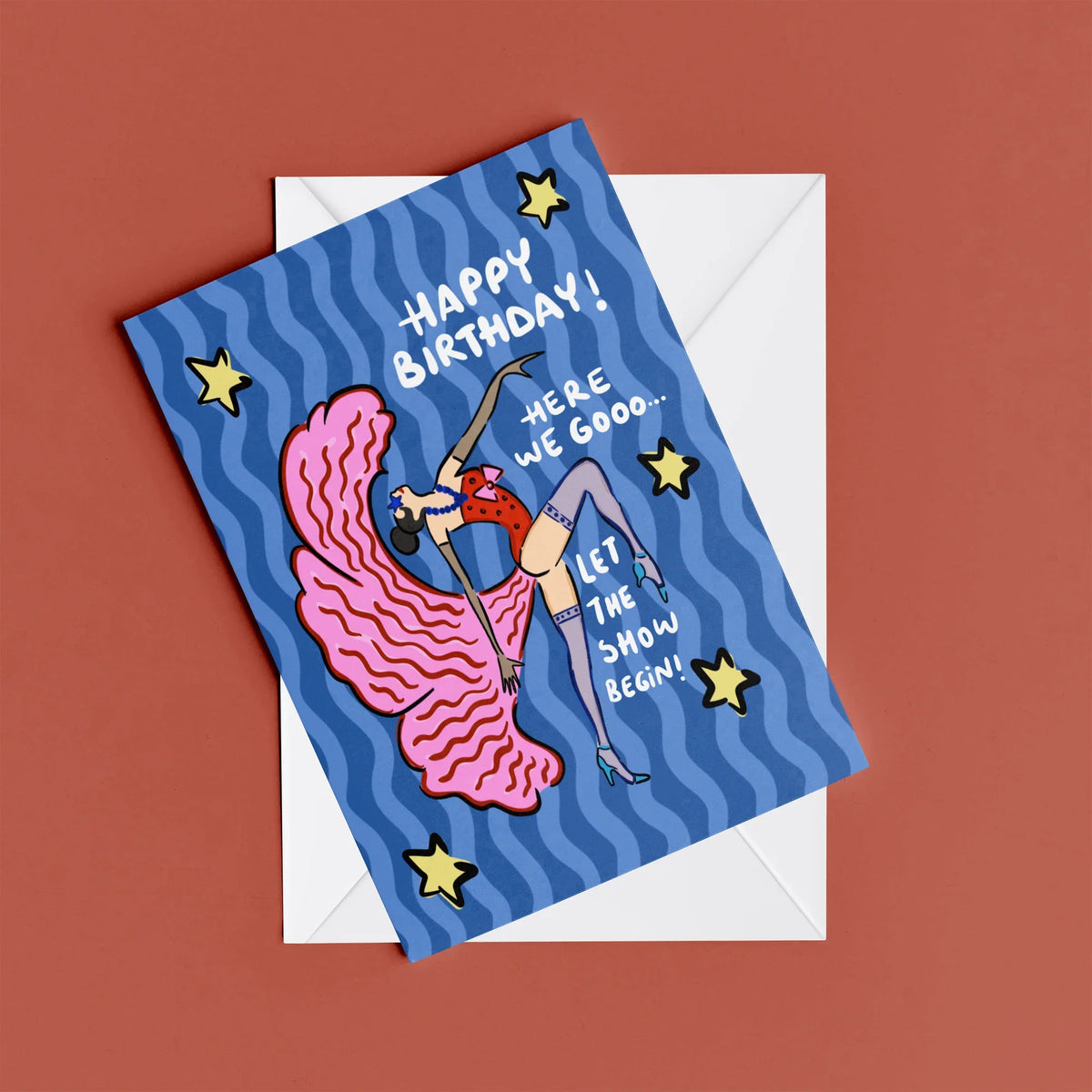 Let the Show Begin Card – card resting on its envelope