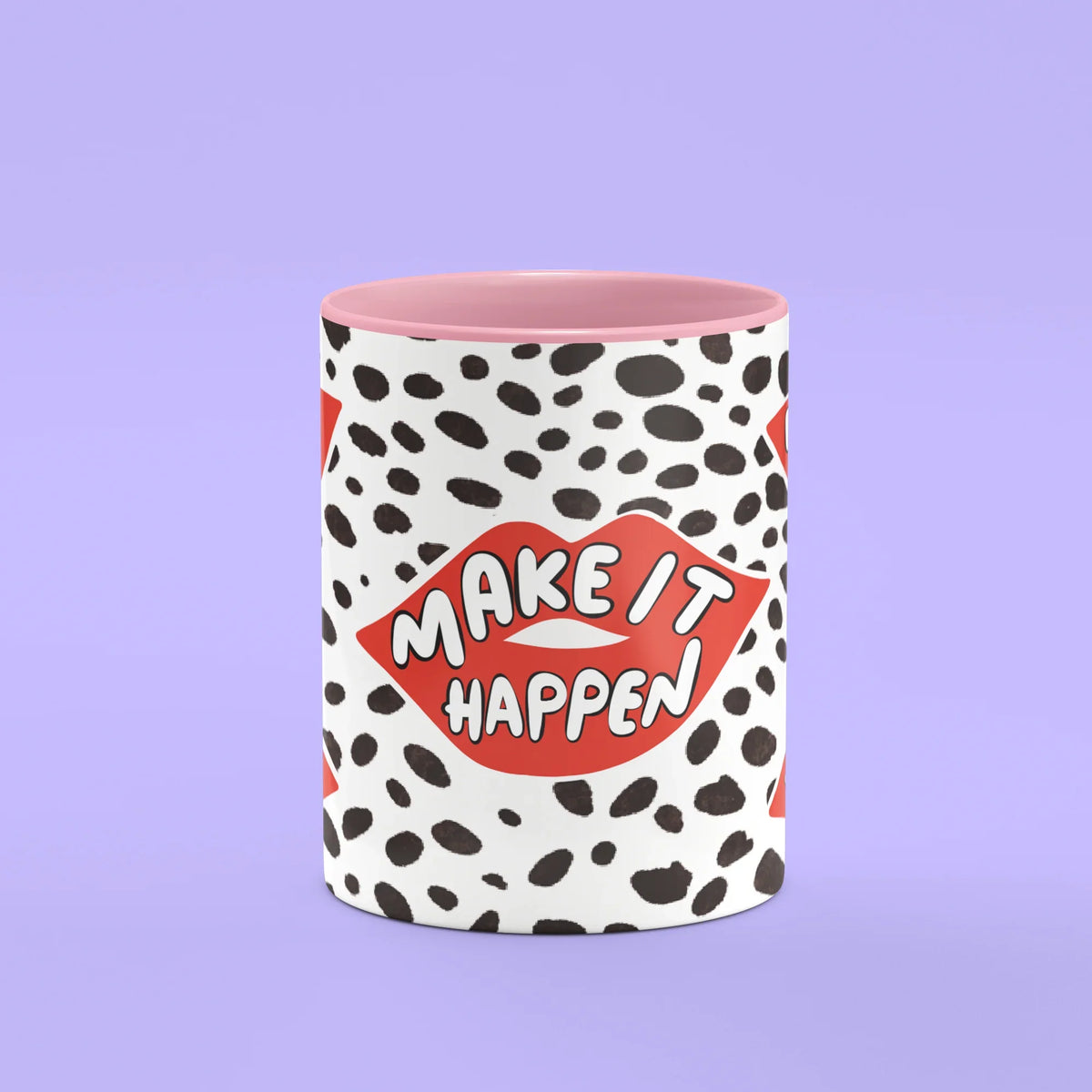 Lips Mug – front view of own your power and get it done lips