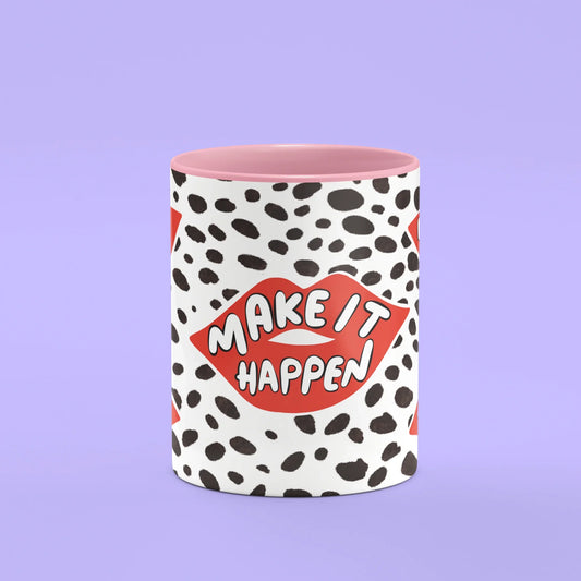 Lips Mug – front view of own your power and get it done lips