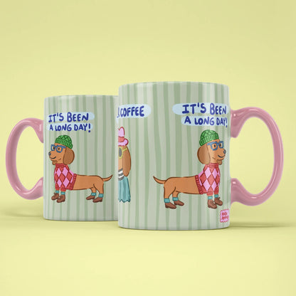 Long Day Mug – two mugs showing front and back of the dog design