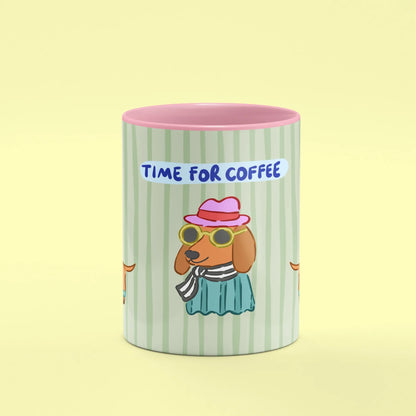 Long Day Mug – front view of dogs with time for coffee quote