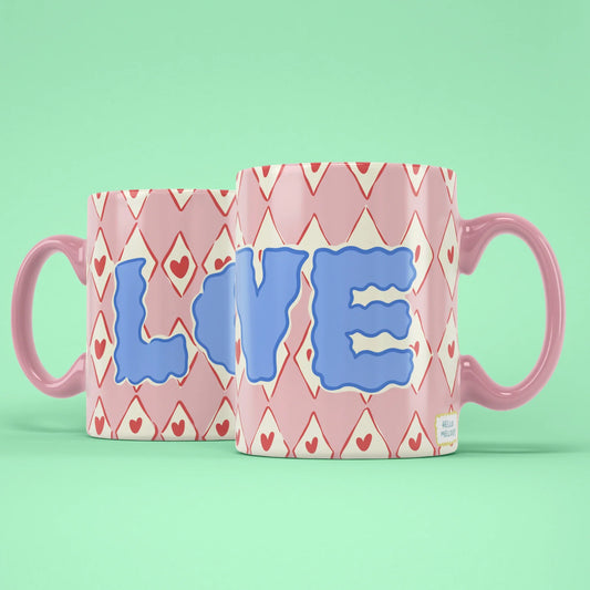 Love Mug – two mugs showing front and back of the Love design