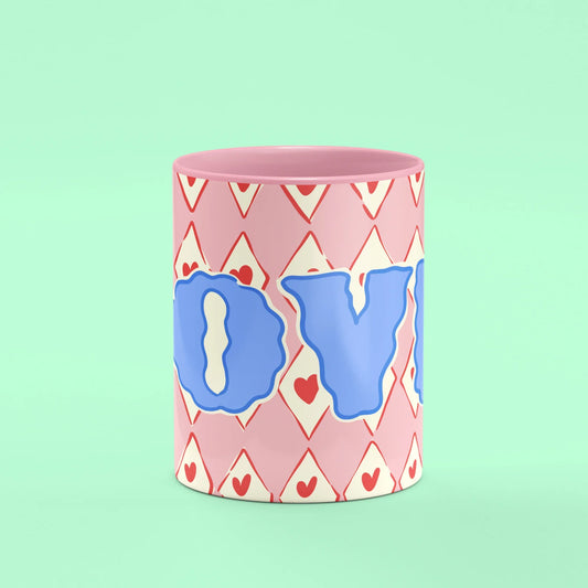 Love Mug – front view of Love lettering with hearts