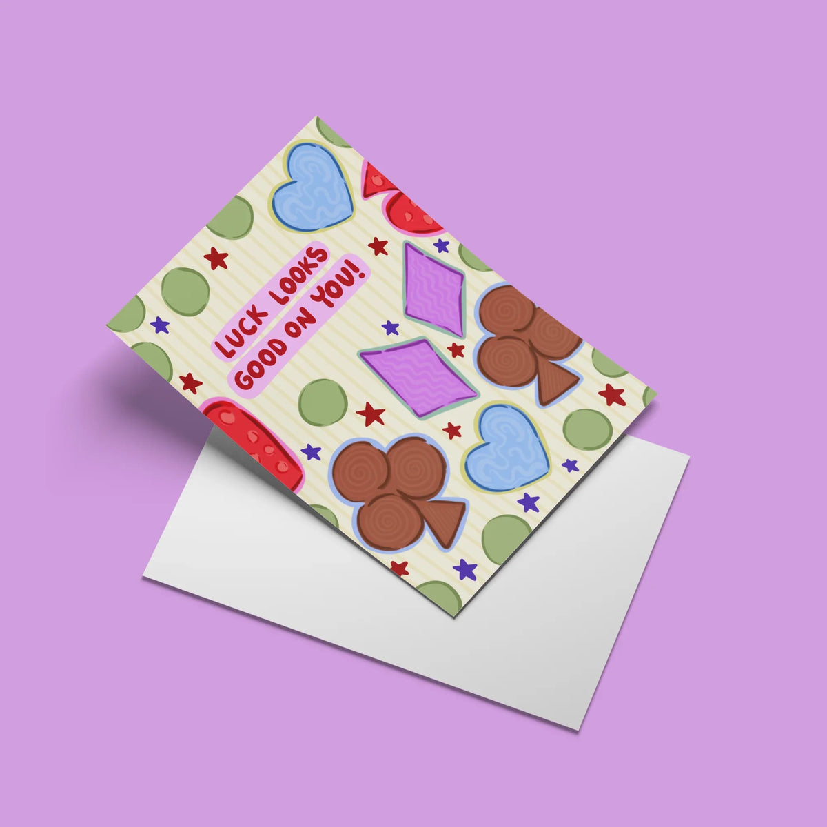 Luck Looks Good On You Card – angled view with envelope