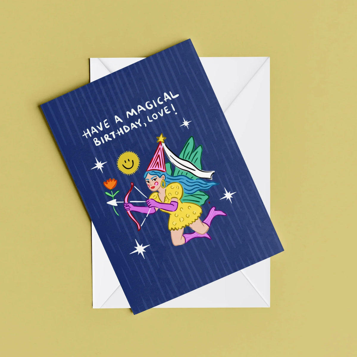 Magical Birthday Card – card resting on its envelope