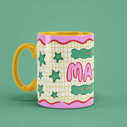 Mama Mug with bold lettering and a yellow handle on the left
