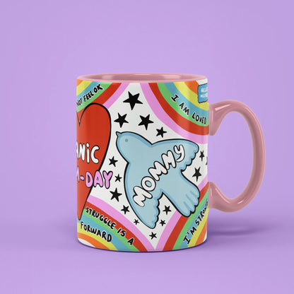 Manic Mum-Day Mug with rainbows and affirmations, fun gift for busy mums