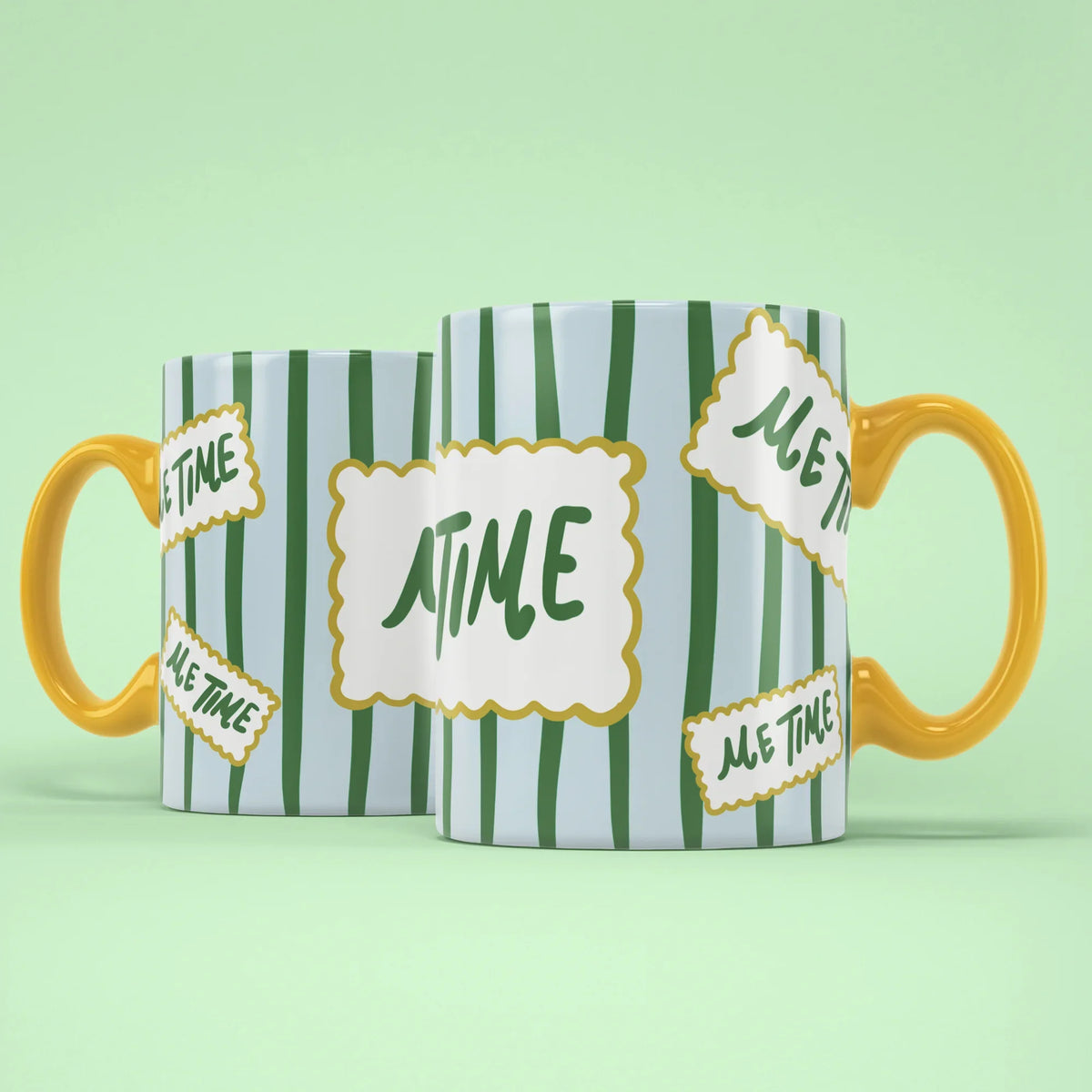 Me Time Mug – two mugs showing front and back of the self-care design