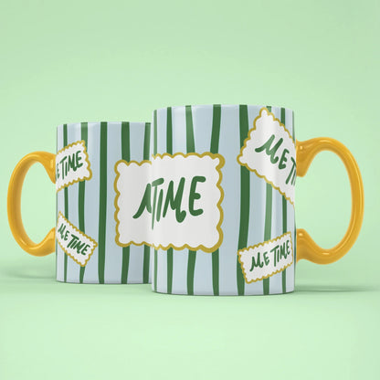 Me Time Mug – two mugs showing front and back of the self-care design