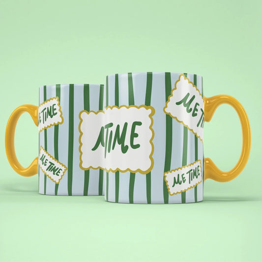 Me Time Mug – two mugs showing front and back of the self-care design