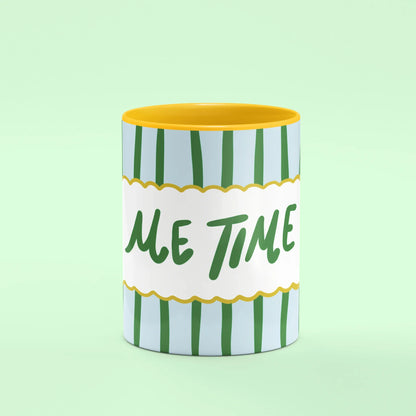 Me Time Mug – front view of Me Time lettering on stripes