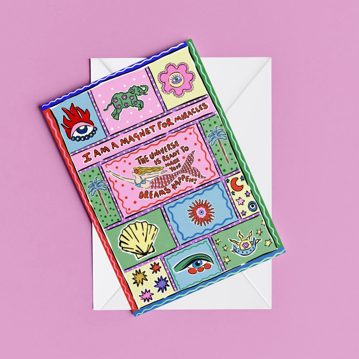 Mermaid Manifest print – flat lay mock-up showing the colourful illustrated design