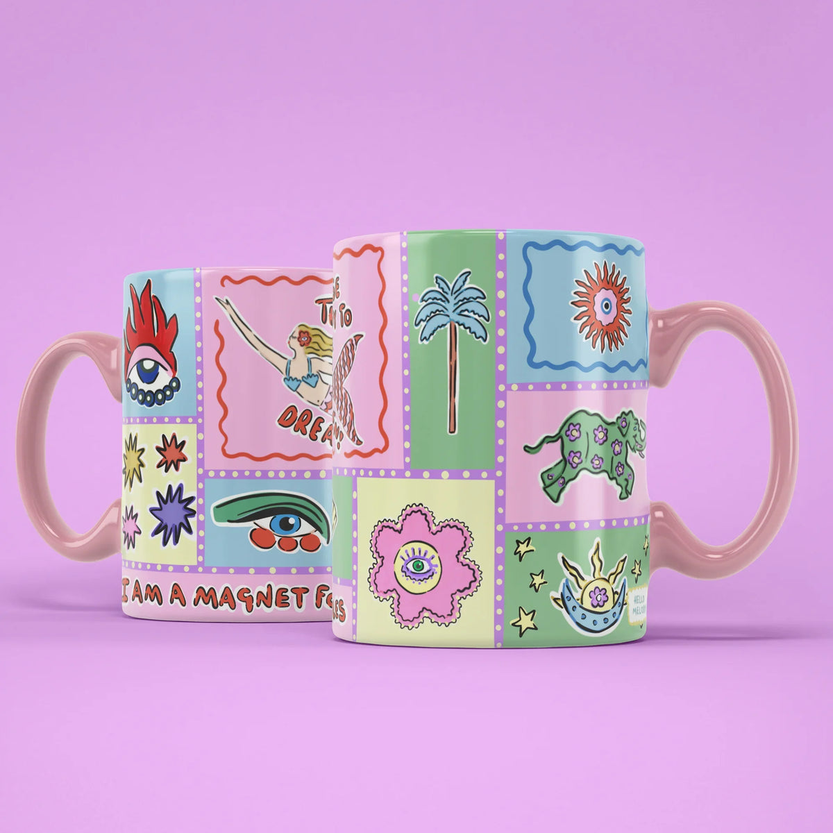 Mermaid Mug – two mugs showing front and back of the manifestation design