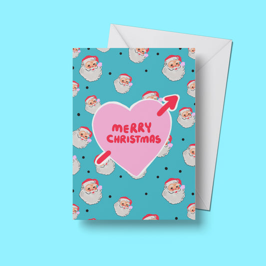 Merry Christmas Santa Card – front view of colourful retro Santa design