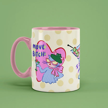 Move Bitch Mug – I said move lettering, pink handle on left