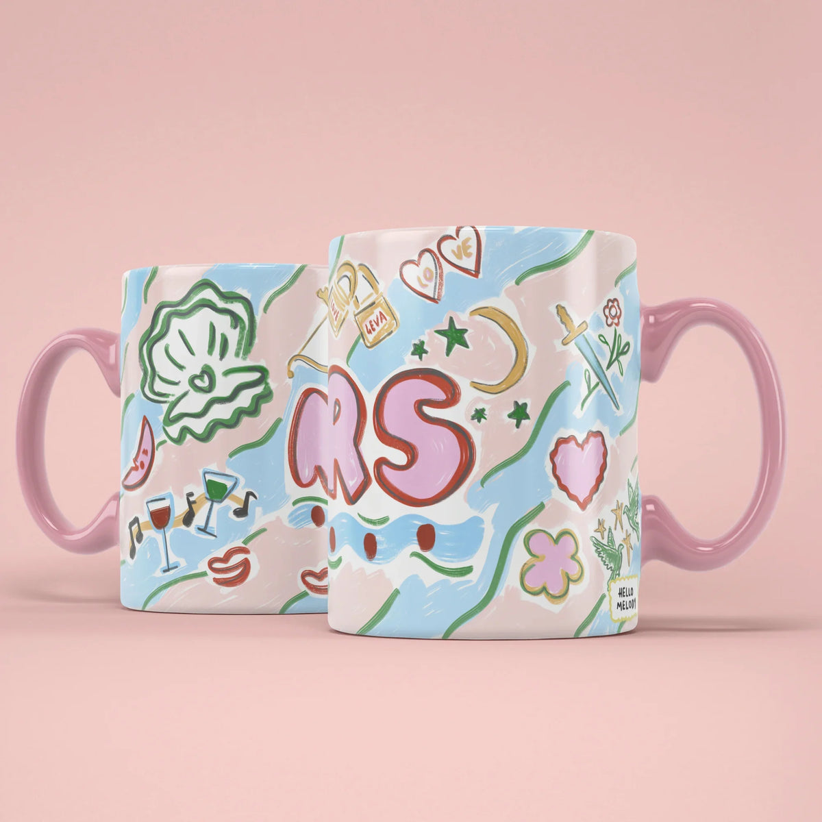 MRS Mug – two mugs showing front and back of the bride design