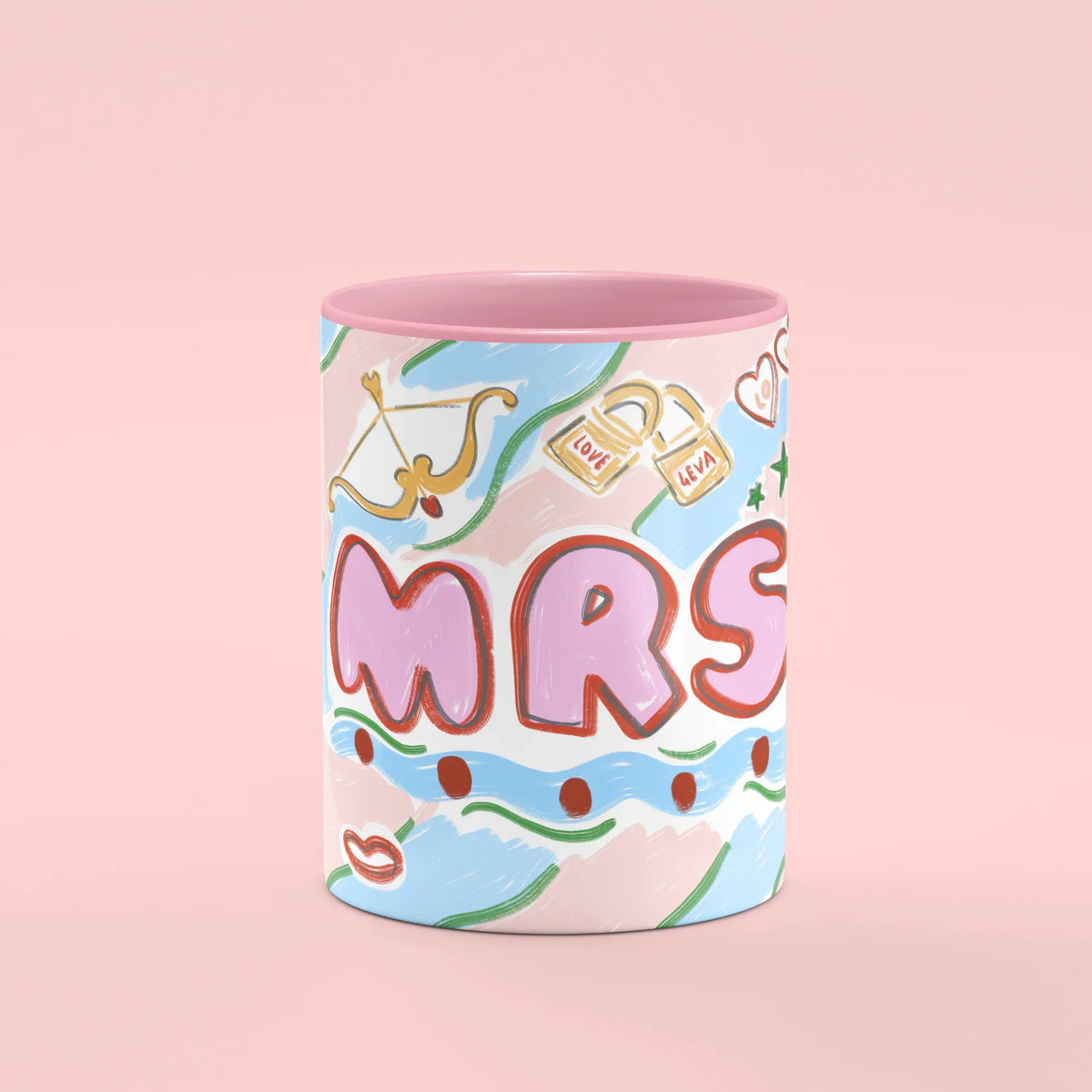 MRS Mug – front view of MRS lettering with champagne and bows