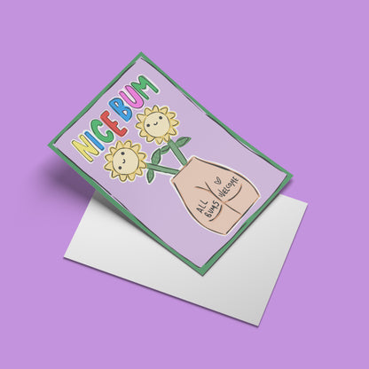 Nice Bum print – angled mock-up with envelope