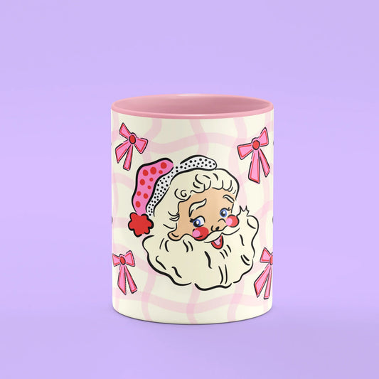 Pink Santa Mug – front view of retro Father Christmas in pink