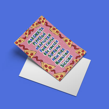 Pizza print – angled mock-up with envelope