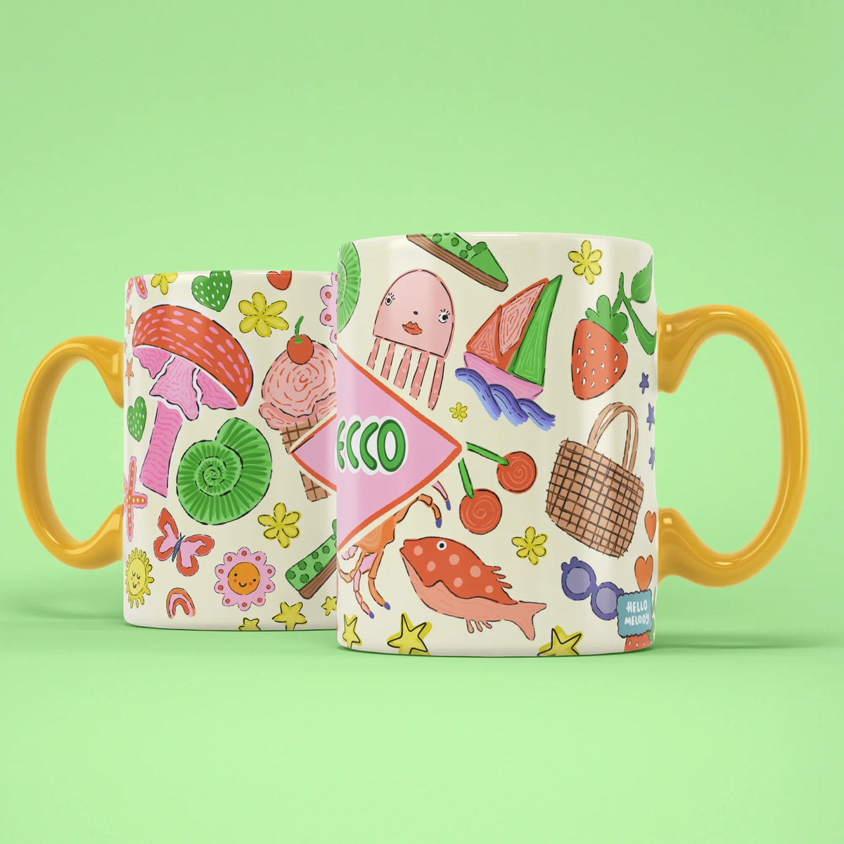 Prosecco Mug – two mugs showing front and back of the celebration design