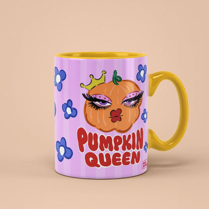 Pumpkin Queen Mug with crowned pumpkin and lashes, sassy Halloween gift