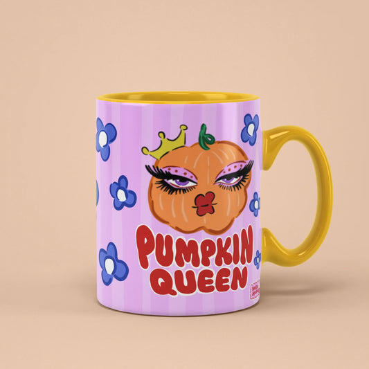 Pumpkin Queen Mug with crowned pumpkin and lashes, sassy Halloween gift