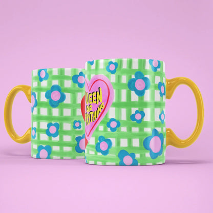 Queen of Everything Mug – two mugs showing the front and back of the gingham design
