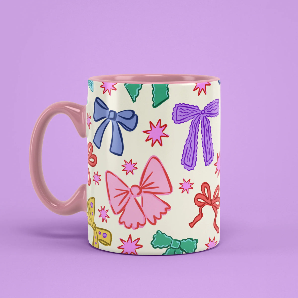 Left view of Ribbons Mug with pink handle