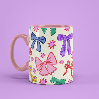Left view of Ribbons Mug with pink handle
