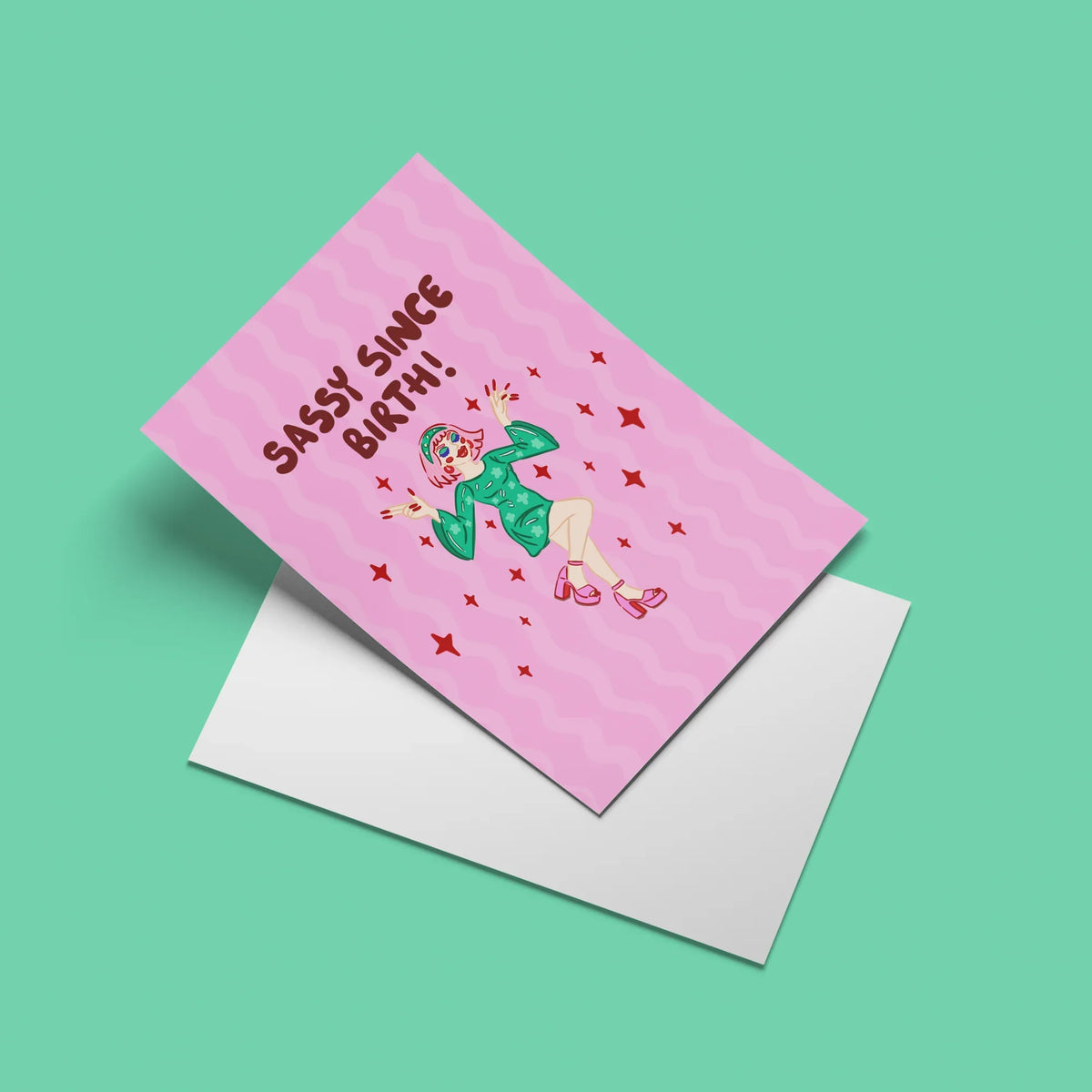 Sassy Since Birth Card – angled view with envelope