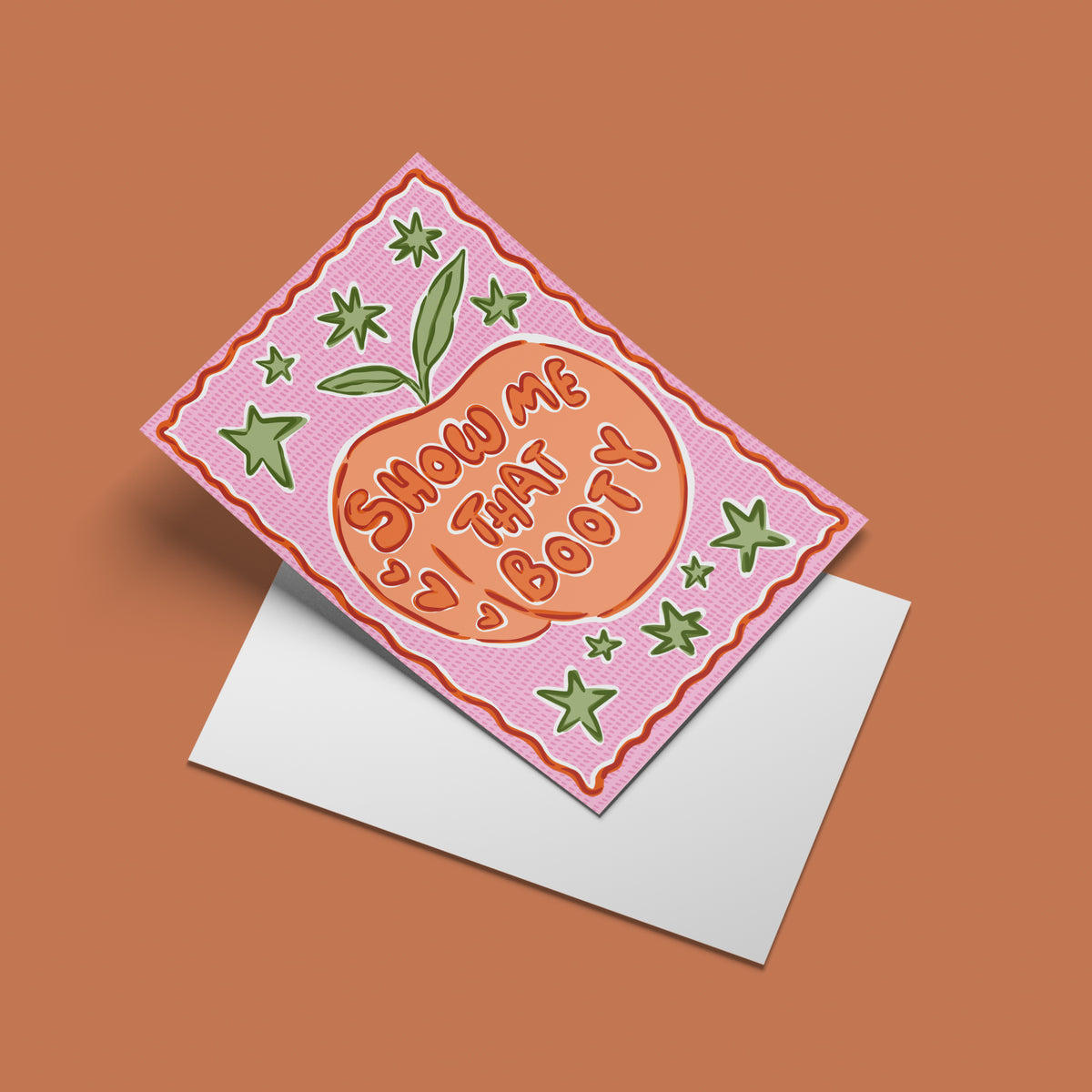 Show Me That Booty Print – angled standing view of the illustrated design