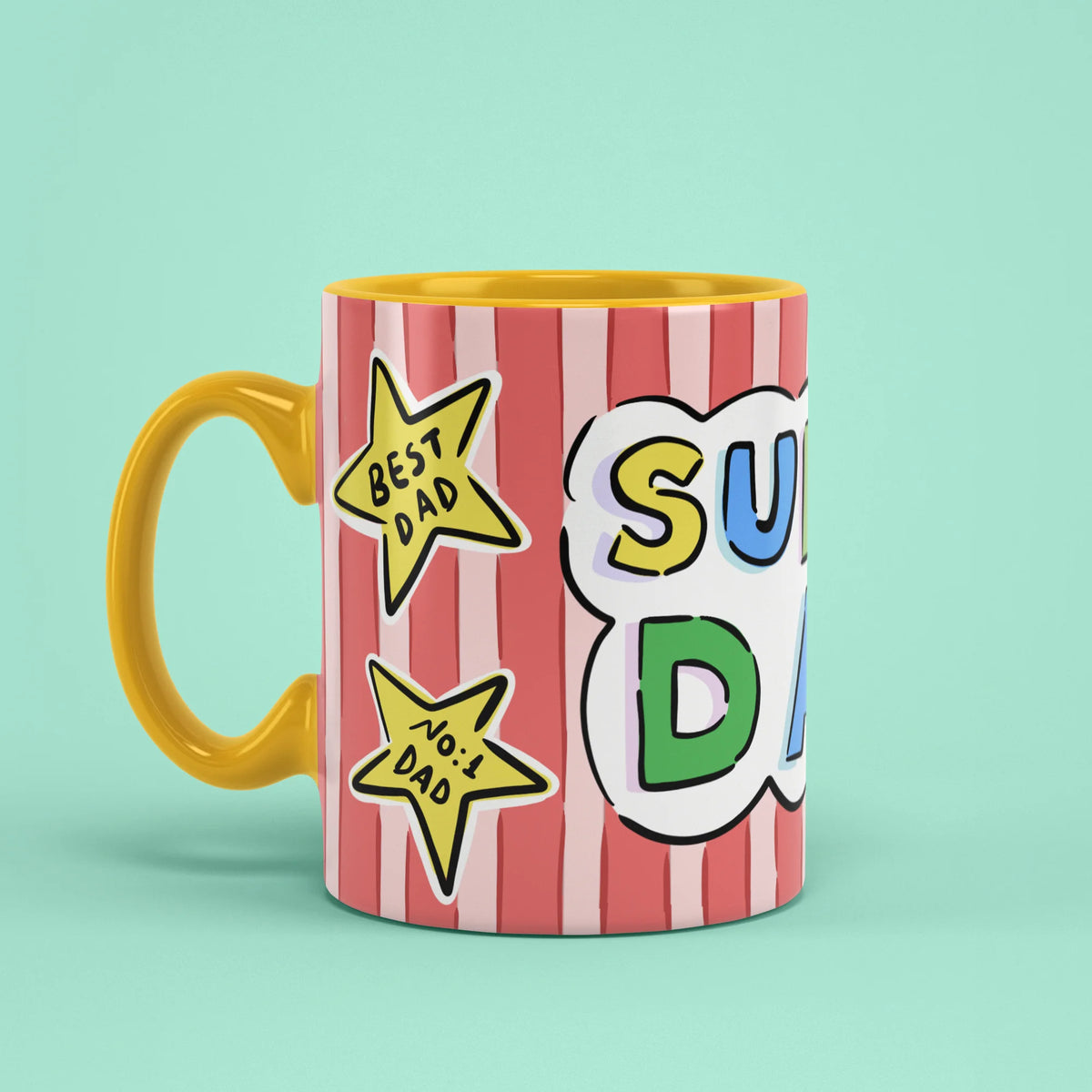 Left view of Super Dad Mug with Dad Fuel and Hero stars
