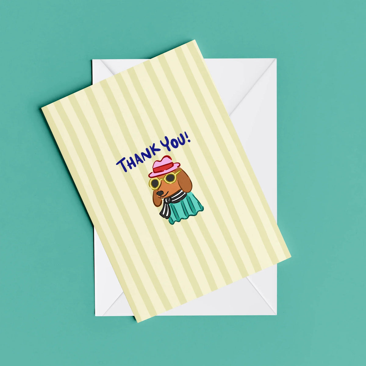 Thank You Dog Card – card resting on its envelope