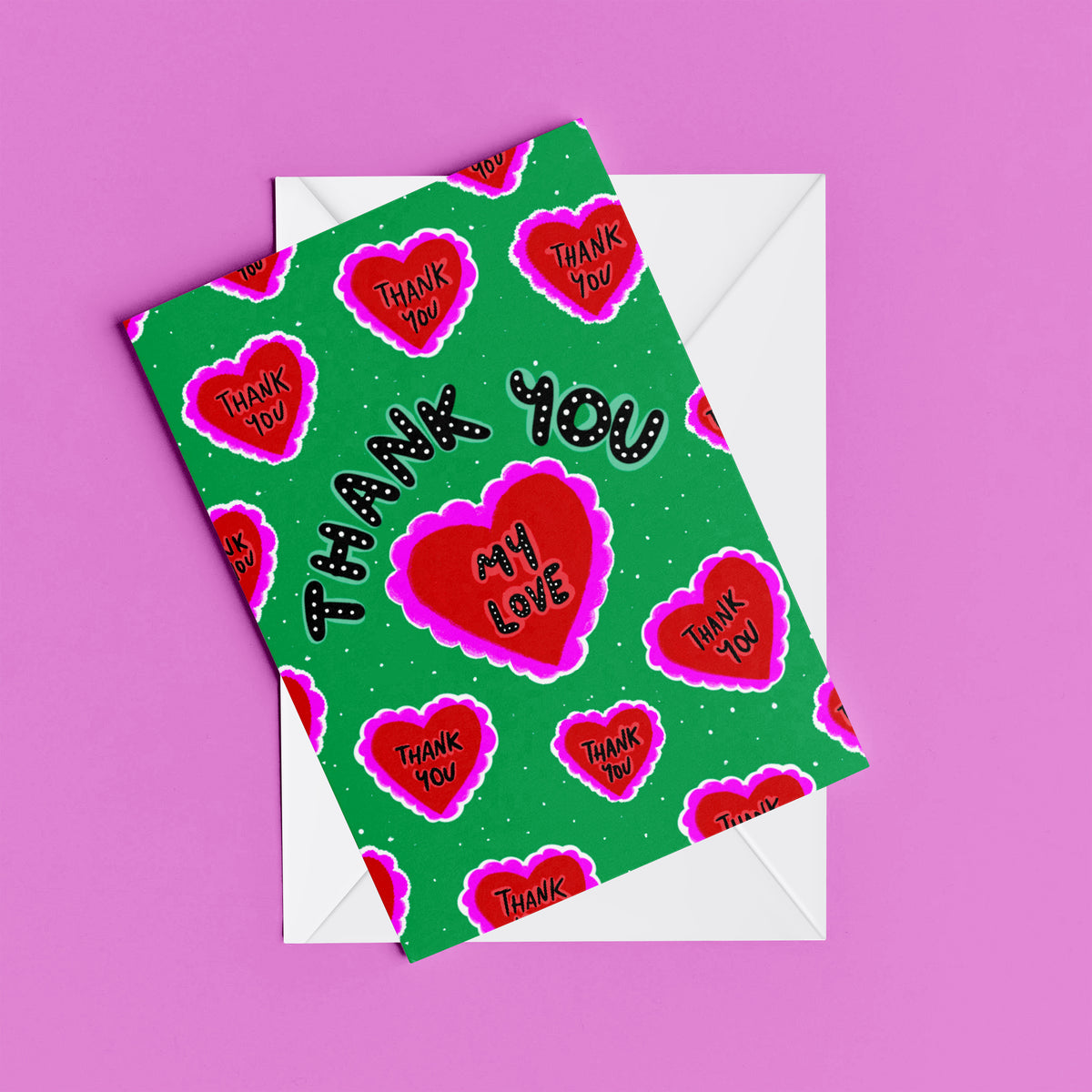 Thank You My Love greeting card – flat lay mock-up with envelope