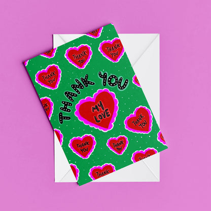 Thank You My Love greeting card – flat lay mock-up with envelope