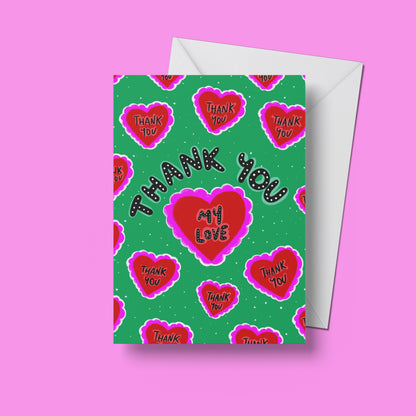 Thank You My Love greeting card – front view of the colourful illustrated design