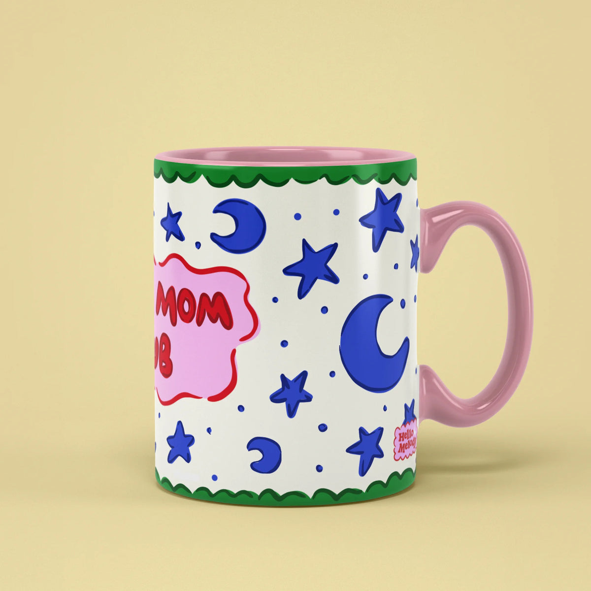 Tired Mom Club Mug with moons and stars, funny gift for sleepy mums