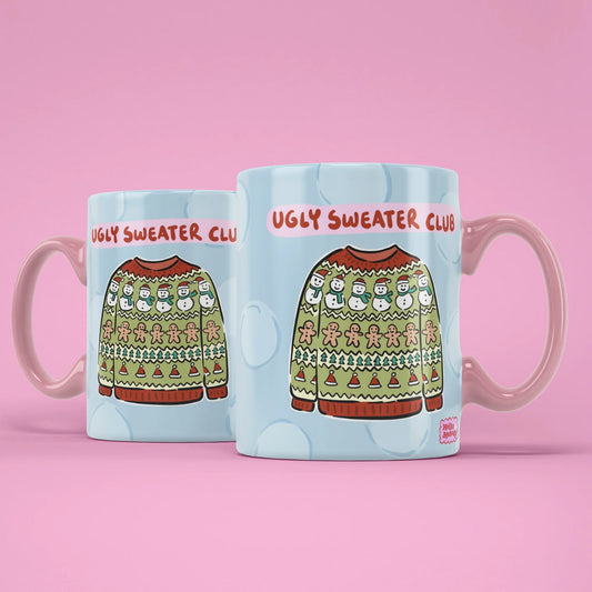 Ugly Sweater Club Mug – two mugs showing front and back of the jumper design