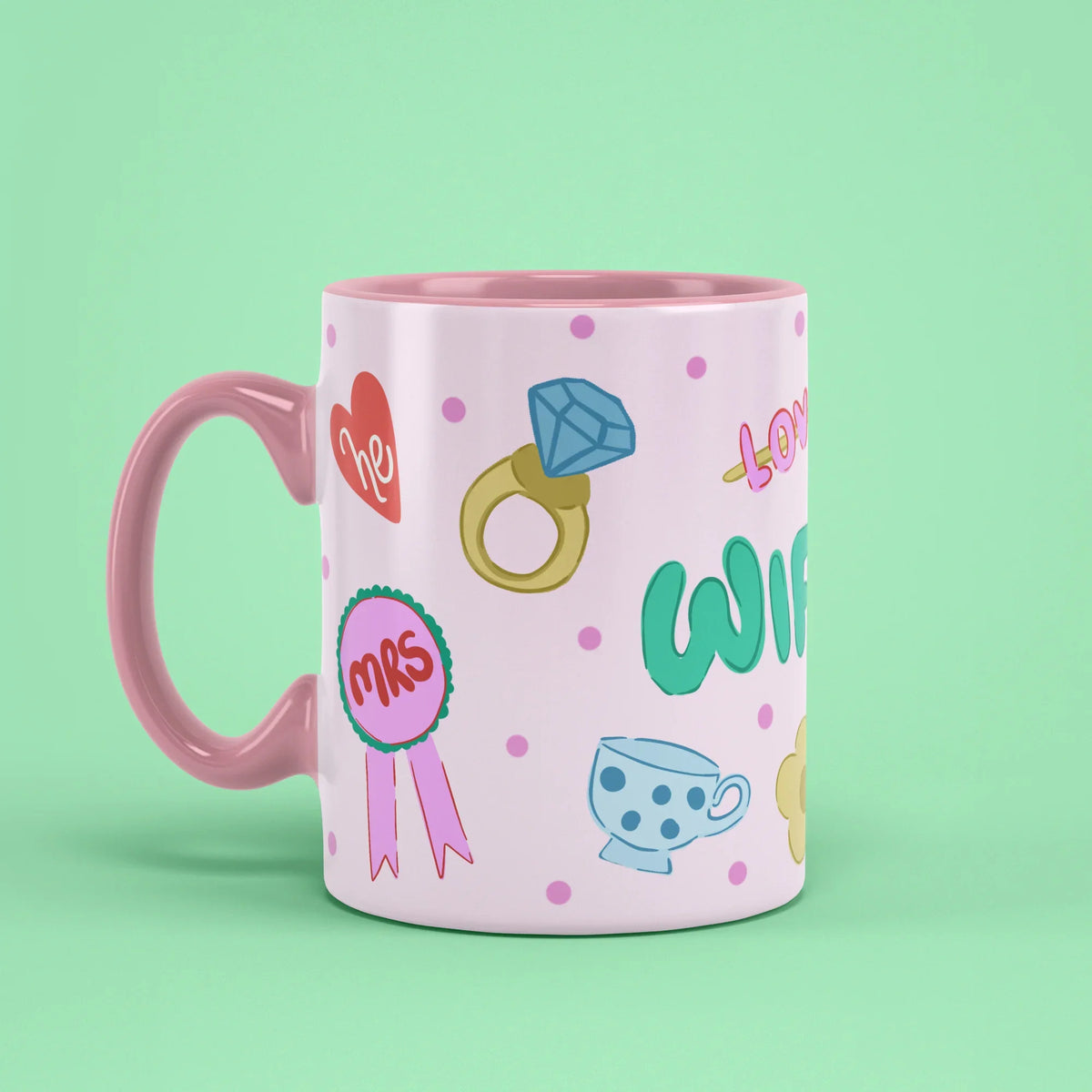 Wifey Mug – wife gift cup with pink handle on left
